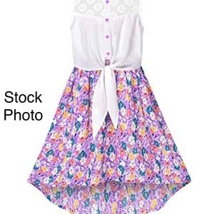 Sunny Fashion Girls Sleeveless Dress with Purple Floral High- Low Skirt Size 14